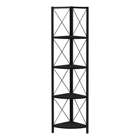 MONARCH SPECIALTIES Bookshelf, Bookcase, Etagere, Corner, 4 Tier, 60"H, Office, Bedroom, Metal, Laminate, Black I 3649